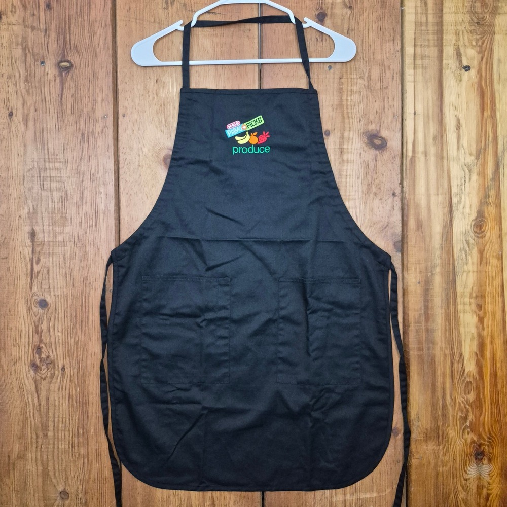 Port Authority HEB Primo Picks Produce Embroidered Bib Apron Black With Pockets